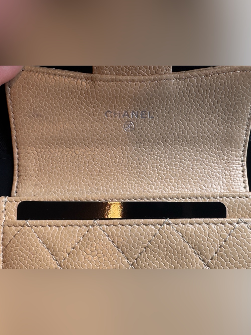 CHANEL Beige Quilted Caviar Leather Card Holder with Silver CC - Picture 11 of 15